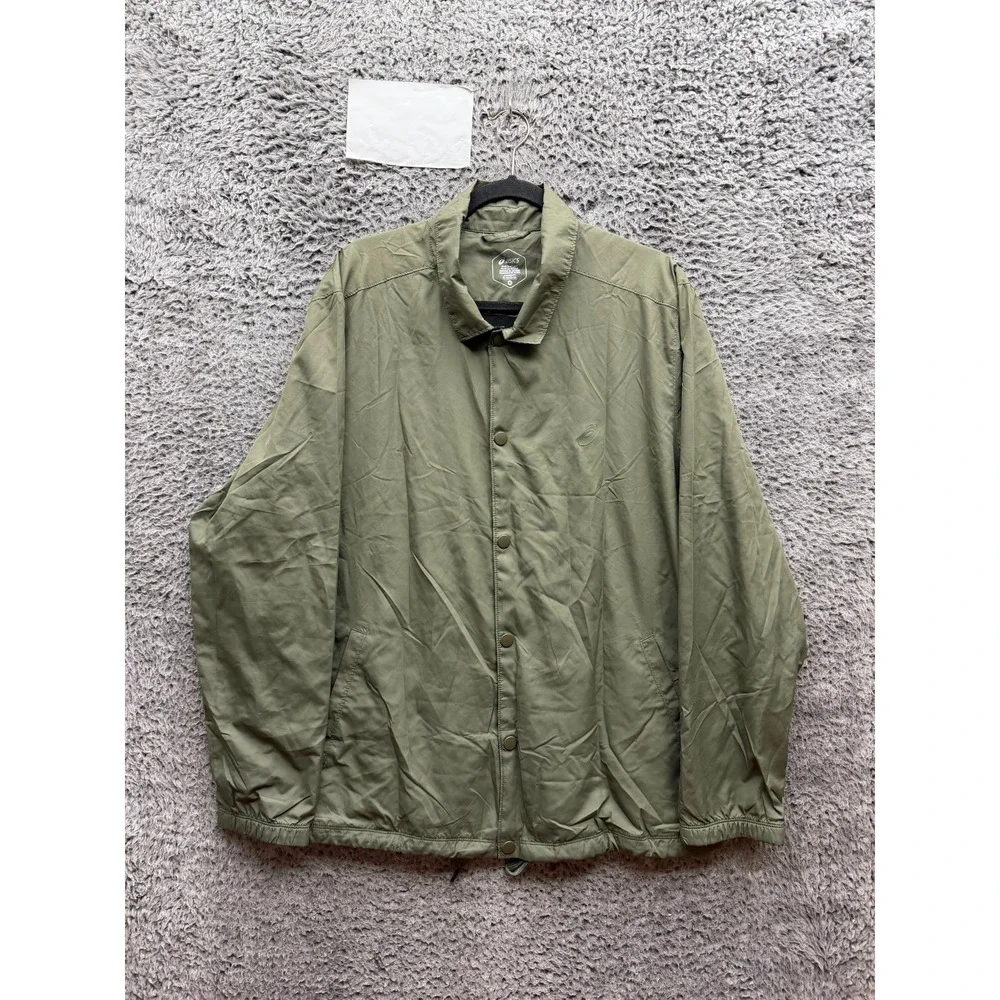 NWOT Asics Lightweight Full Snap Windbreaker Jacket Olive Green Mens Size XL
